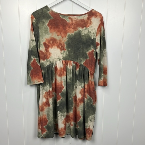 Perfectly Priscilla Womens Tunic/Mini M Rust Green Tie Dye Pattern 3/4 Sleeves - Picture 9 of 12